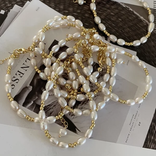 Gold bead pearl bracelet