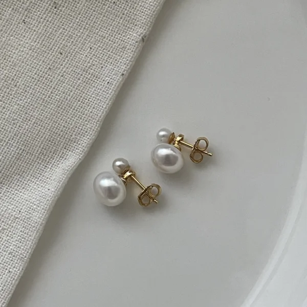 14K Gold Filled Freshwater Pearl Double Stud Earrings