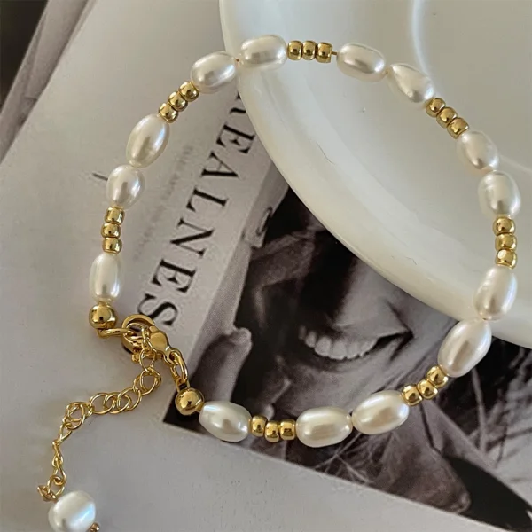 Gold bead pearl bracelet