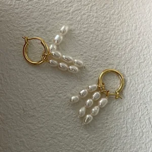 3-4mm Rice-Shaped Baroque Freshwater Pearl Gold Hoop Earrings