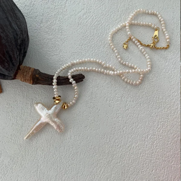 Natural Baroque Pearl Necklace With Cross Pendant