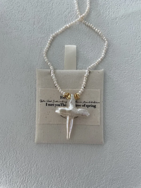 Natural Baroque Pearl Necklace With Cross Pendant