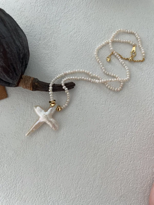Natural Baroque Pearl Necklace With Cross Pendant