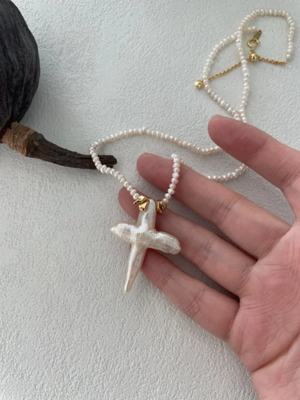 Natural Baroque Pearl Necklace With Cross Pendant