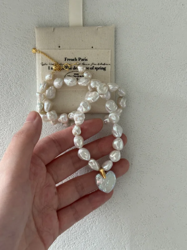 18K Gold Heart-Shaped Baroque Pearl Necklace