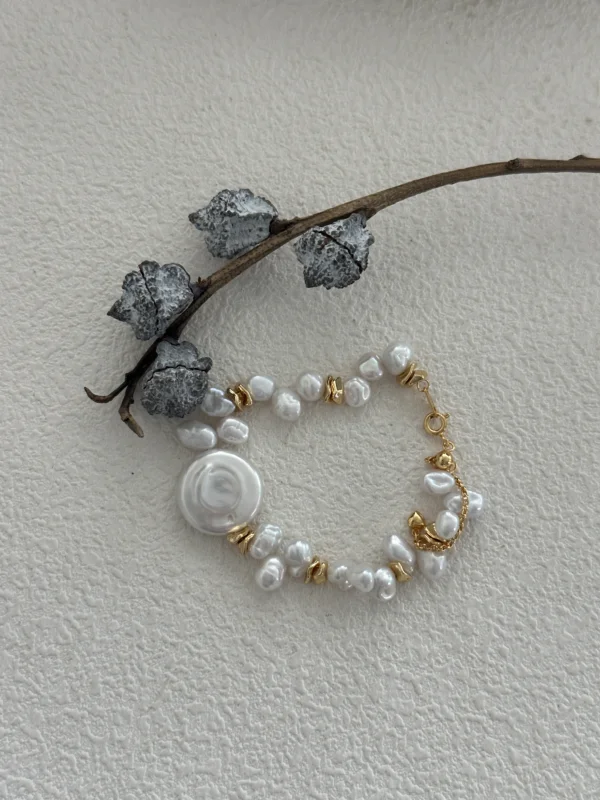 14-16mm Oblate-Shaped Baroque & Keshi Saltwater Pearl Bracelet