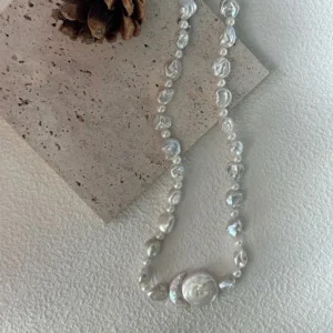 Sun & Moon Freshwater Pearl Necklace in S925 Sterling Silver