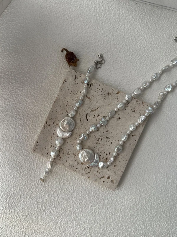 Sun & Moon Freshwater Pearl Necklace in S925 Sterling Silver