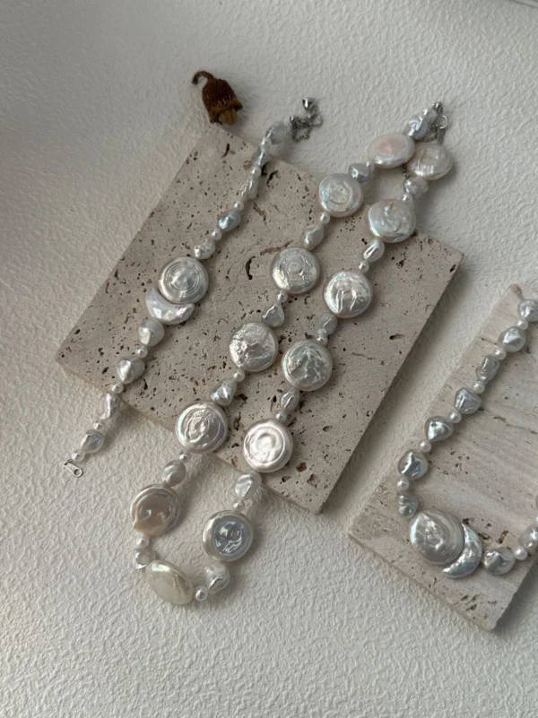 Sun & Moon Freshwater Pearl Necklace in S925 Sterling Silver