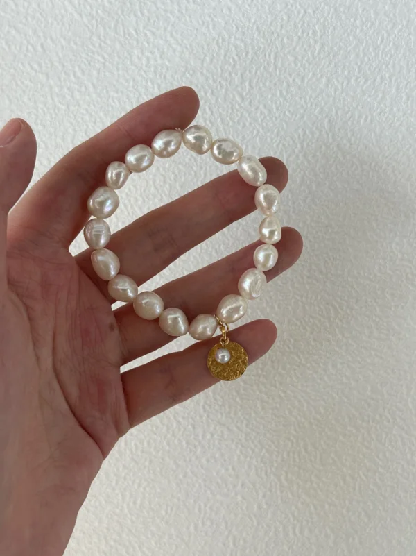 Baroque Freshwater Pearl Bracelet with Gold Coin Charm