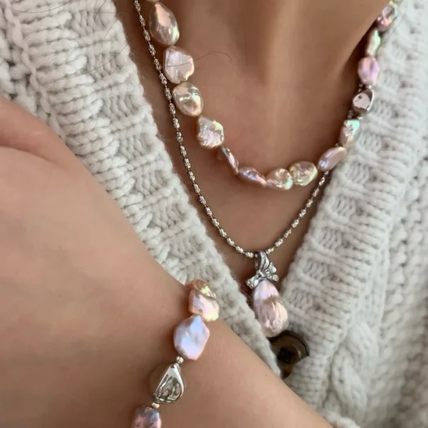 Baroque Freshwater Pearl Petal Set (Iridescent Pink Purple)