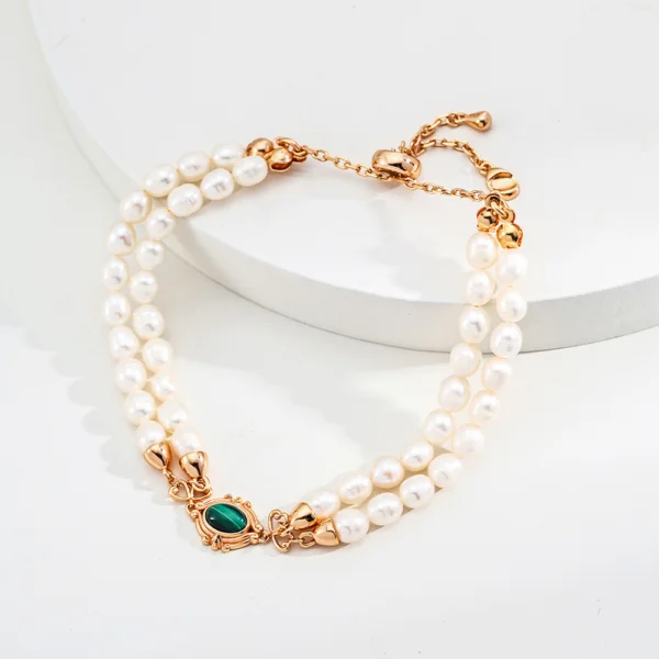 S925 Silver Simple Natural Pearl Malachite Bracelet