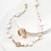 D0493-2_2 Baroque Pearl Floral Pendant Necklace in antique gold finish on 925 silver chain