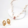 S925 Sterling Silver Natural Pearl Necklace with Pink Zircon, Vintage Gold Plated Adjustable Choker