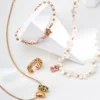 S925 Sterling Silver Natural Pearl Necklace with Pink Zircon, Vintage Gold Plated Adjustable Choker