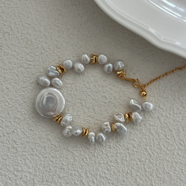 14-16mm Oblate-Shaped Baroque & Keshi Saltwater Pearl Bracelet