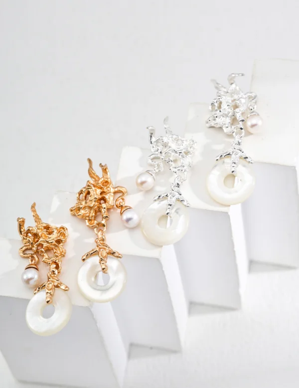 S925 silver retro design natural mother-of-pearl earrings