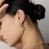 S925 silver retro design natural mother-of-pearl earrings