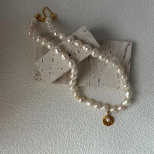 Rare Freshwater Druzy Rosebud Pearl Necklace And Bracelet Set