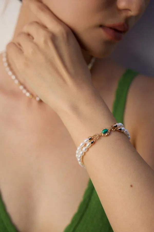S925 Silver Simple Natural Pearl Malachite Bracelet