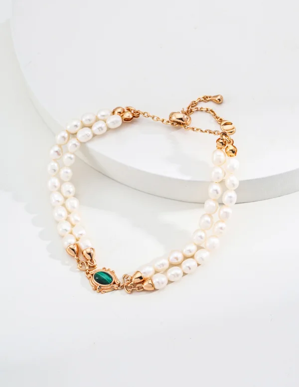 S925 Silver Simple Natural Pearl Malachite Bracelet