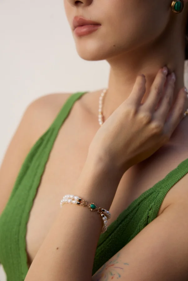 S925 Silver Simple Natural Pearl Malachite Bracelet
