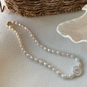 8-9mm Oval-Shaped Baroque Freshwater Pearl Roman Memory Necklace