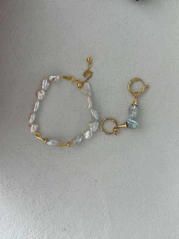 Baroque Pearl Bracelet Set baroque pearl bracelet with matching hoop earrings