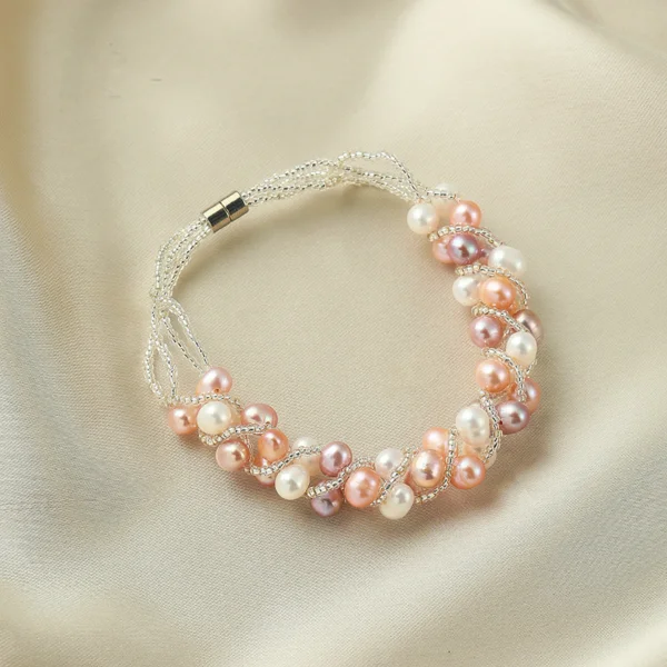 Color Pearl Twist Bracelet color freshwater pearl twist braided bracelet with magnetic clasp