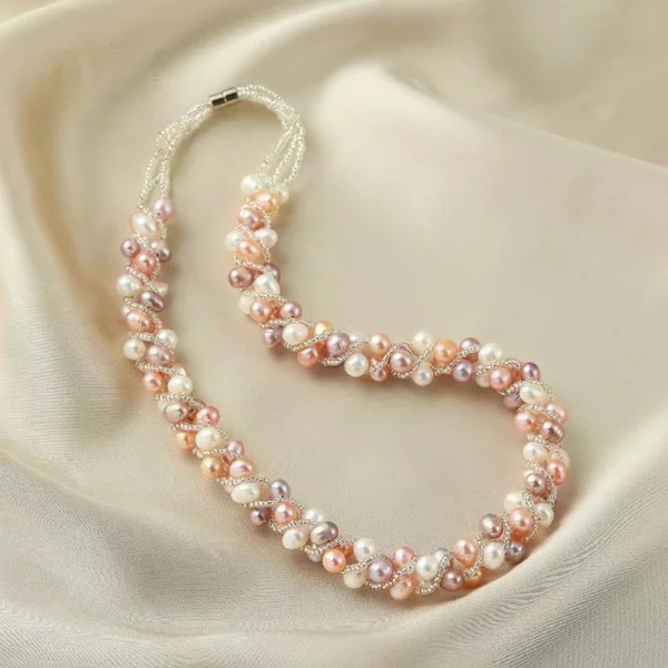 Color Pearl Twist Necklace color freshwater pearl twist braided necklace with magnetic clasp