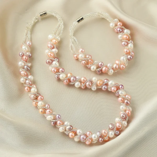 Color Pearl Twist Set color freshwater pearl twist braided necklace and bracelet set