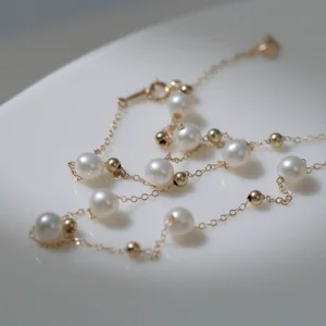 Gypsophila Bracelet Flat Lay – Silver gypsophila freshwater pearl bracelet sterling silver 14–18 cm