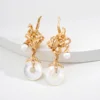 antique gold retro pearl drop earrings with mother-of-pearl ring