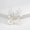 natural silver s925 pearl drop earrings with mother-of-pearl ring
