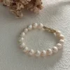 natural threaded baroque freshwater pearl bracelet with gold clasp