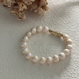natural threaded baroque freshwater pearl bracelet with gold clasp