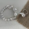 Detail of baroque freshwater pearls in mixed sizes on a bracelet