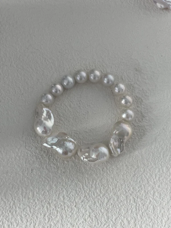 Close-up of mixed size baroque freshwater pearl bracelet with natural luster