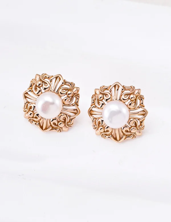 pearl stud earrings S925 silver gold Pearl stud earrings with natural pearls and gold-plated S925 sterling silver vintage filigree design