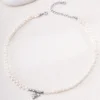 Polished sterling silver freshwater pearl necklace with adjustable extender chain and CZ charms