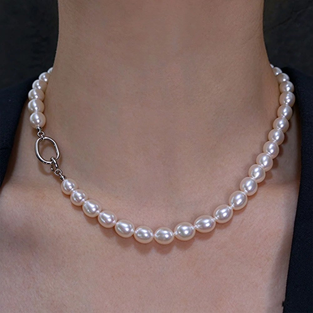 8mm pearl necklace worn for an elegant polished look