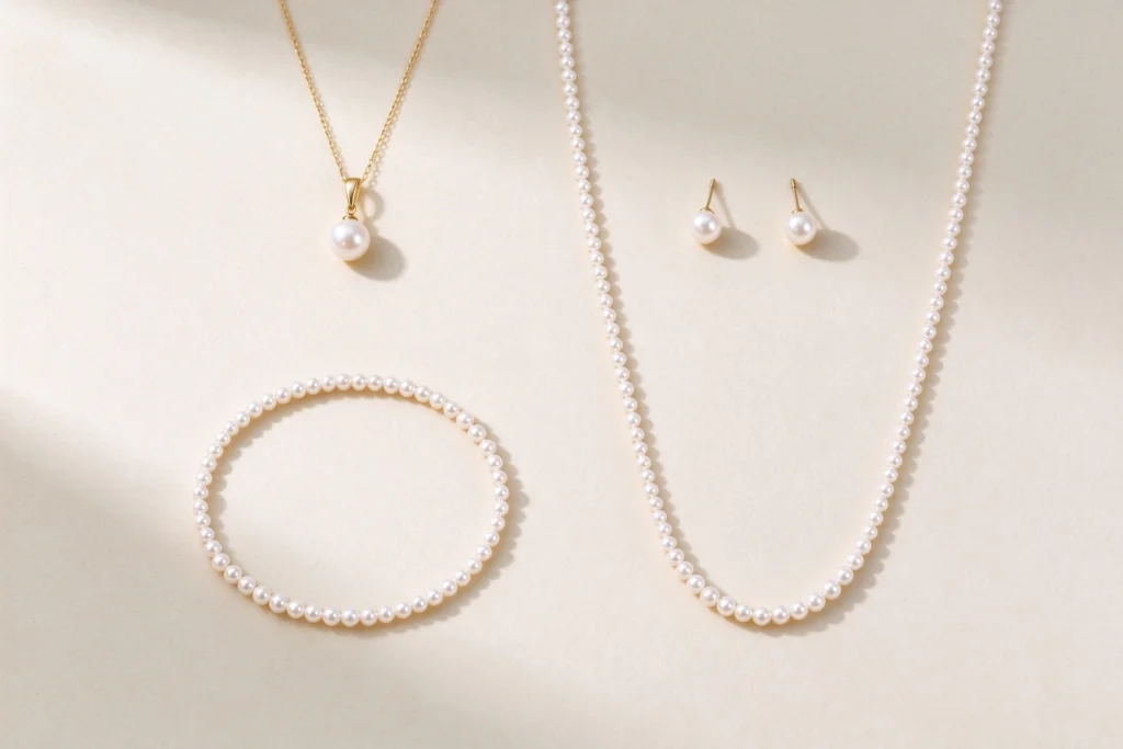 minimalist pearl jewelry with small pearls and delicate chains